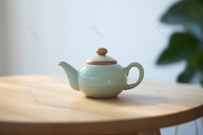 唯美背景圆桌上的茶壶生活清新模糊摄影图,高清,摄影图,摄影图片,图片大全,摄影图免费下载